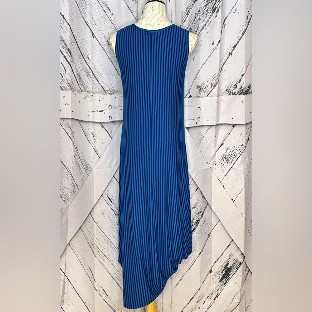 "Comfy USA" Maxi Dress Sleeveless Blue & Black Striped Balloon Hem Size S - Picture 2 of 5